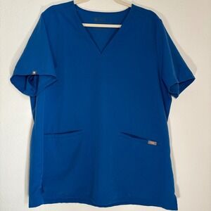 FIGS Casma Technical Collection Royal Blue V Neck Scrub Top Short Sleeve XXL